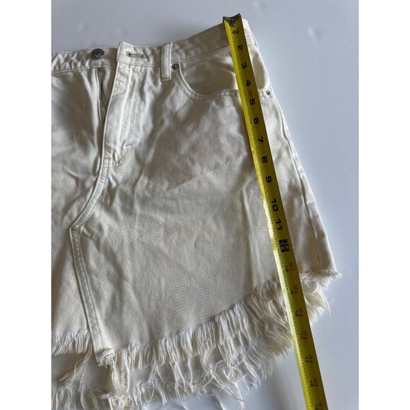 Free People We The Free White Denim Frayed Hem Mini Skirt Size 28 - Picture 6 of 8